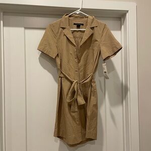 Tan Button-Up Shirt Dress